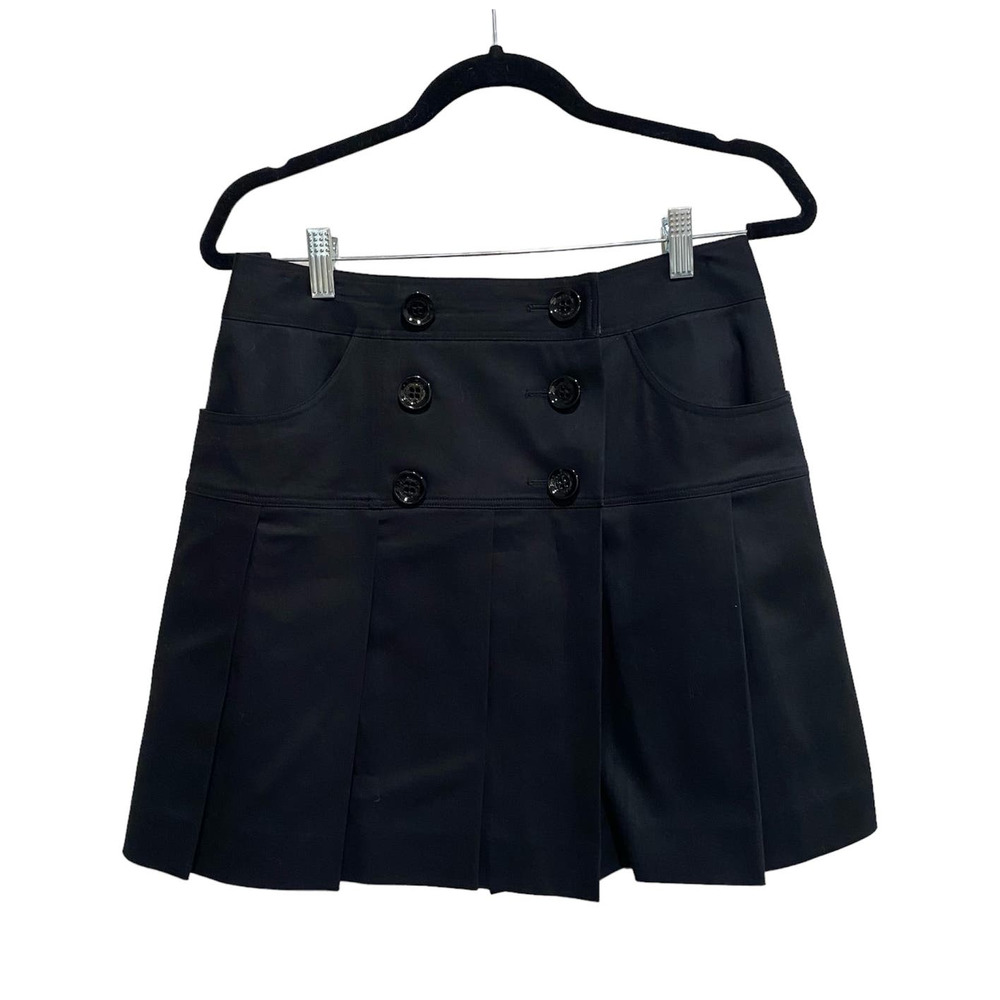 Burberry Black Peppy Academia Pleated Wrap Mini Skirt sz 8